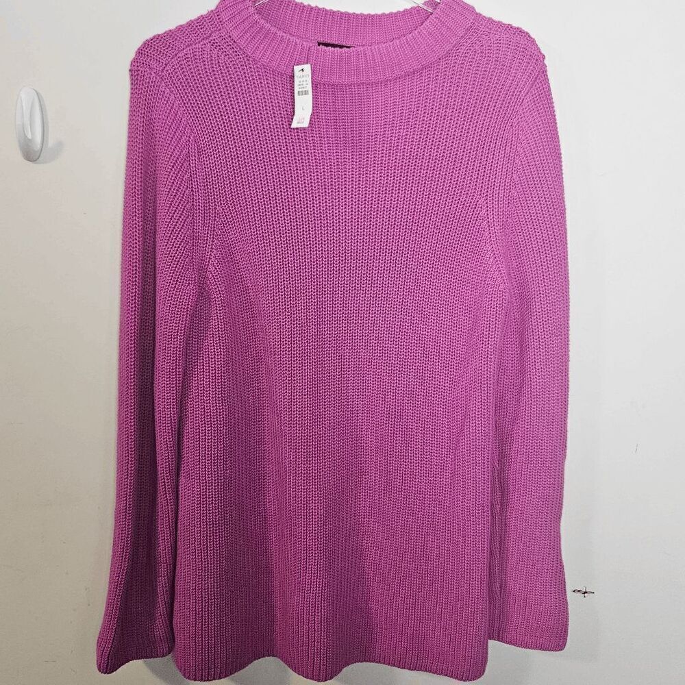 Talbots 100% Cotton Crew Neck Long Sleeve Knit Sweater NWT Women's Pink Size Lar